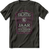 80 Jaar Legendarisch Gerijpt T-Shirt | Roze - Grijs | Grappig Verjaardag en Feest Cadeau Shirt | Dames - Heren - Unisex | Tshirt Kleding Kado | - Donker Grijs - XXL