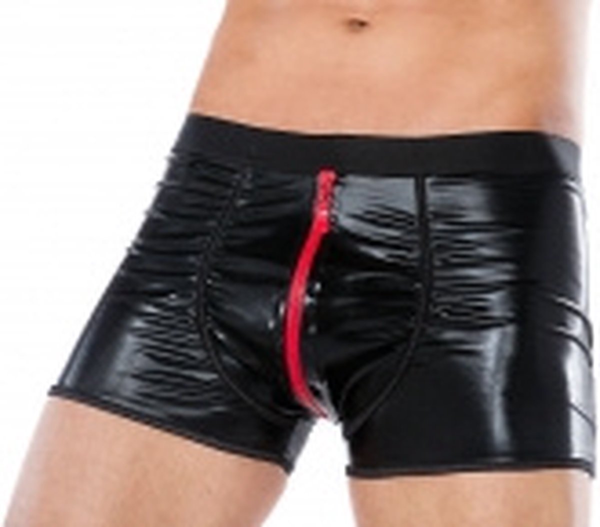 Goedkoopste Andalea zwart herenboxers- wetlook materiaal met rode ritssluiting 4XL/5XL