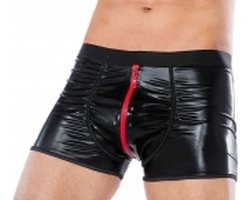 Andalea zwart herenboxers- wetlook materiaal met rode ritssluiting 4XL/5XL