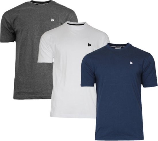 3-Pack Donnay T-Shirt (599008) - Sportshirt - Heren - Charcoal marl/White/Navy - maat 3XL