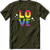 Love | Pride T-Shirt | Grappig LHBTIQ+ / LGBTQ / Gay / Homo / Lesbi Cadeau Shirt | Dames - Heren - Unisex | Tshirt Kleding Kado | - Leger Groen - XL