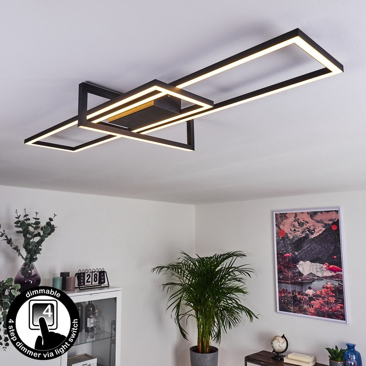 Plafonnier LED, Dimmable 48W 5400LM, Lampe de Plafond LED Moderne, 4 Carré Luminaire Plafonnier avec Télécommande Réglable 3000K-6500K pour Salon