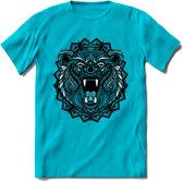 Beer - Dieren Mandala T-Shirt | Lichtblauw | Grappig Verjaardag Zentangle Dierenkop Cadeau Shirt | Dames - Heren - Unisex | Wildlife Tshirt Kleding Kado | - Blauw - 3XL