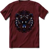 Beer - Dieren Mandala T-Shirt | Donkerblauw | Grappig Verjaardag Zentangle Dierenkop Cadeau Shirt | Dames - Heren - Unisex | Wildlife Tshirt Kleding Kado | - Burgundy - XL