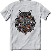 Vos - Dieren Mandala T-Shirt | Oranje | Grappig Verjaardag Zentangle Dierenkop Cadeau Shirt | Dames - Heren - Unisex | Wildlife Tshirt Kleding Kado | - Licht Grijs - Gemaleerd - XX