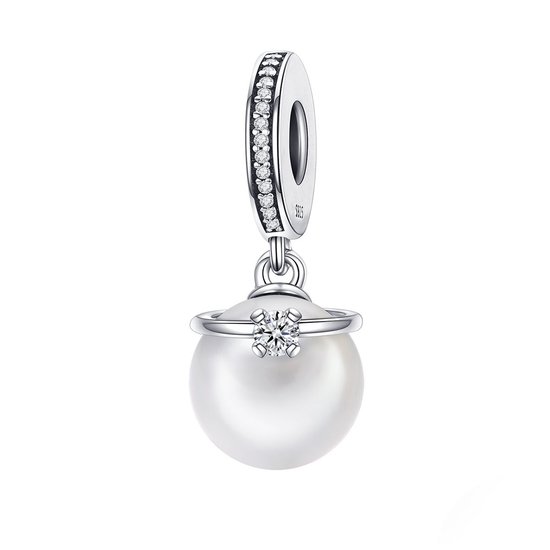 geboorte Grap groep Parel ring Zirkonia dangle bedel | Pearl bead | bedels beads cadeau |  Zilverana |... | bol.com