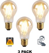 3 Pack - E27 LED Lamp Filament A60, 5 Watt, 2200K - 3 Steps Dimming (100% / 40%  / 15% ),  600 Lumen