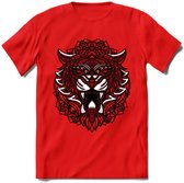 Tijger - Dieren Mandala T-Shirt | Rood | Grappig Verjaardag Zentangle Dierenkop Cadeau Shirt | Dames - Heren - Unisex | Wildlife Tshirt Kleding Kado | - Rood - 3XL
