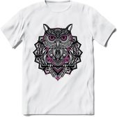 Uil - Dieren Mandala T-Shirt | Roze | Grappig Verjaardag Zentangle Dierenkop Cadeau Shirt | Dames - Heren - Unisex | Wildlife Tshirt Kleding Kado | - Wit - XXL