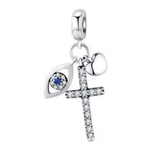 Kruis oog hartje dangle bedel | bescherming bead | bedels beads cadeau | Zilverana | geschikt voor Biagi , Pandora , Trollbeads armband | 925 zilver