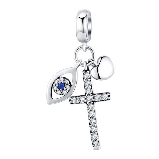Kruis oog hartje dangle bedel | bescherming bead | bedels beads cadeau |  Zilverana |... | bol