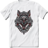 Vos - Dieren Mandala T-Shirt | Rood | Grappig Verjaardag Zentangle Dierenkop Cadeau Shirt | Dames - Heren - Unisex | Wildlife Tshirt Kleding Kado | - Wit - XL