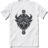 Bizon - Dieren Mandala T-Shirt | Donkerblauw | Grappig Verjaardag Zentangle Dierenkop Cadeau Shirt | Dames - Heren - Unisex | Wildlife Tshirt Kleding Kado | - Wit - S
