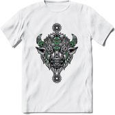 Bizon - Dieren Mandala T-Shirt | Groen | Grappig Verjaardag Zentangle Dierenkop Cadeau Shirt | Dames - Heren - Unisex | Wildlife Tshirt Kleding Kado | - Wit - XXL