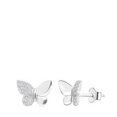 Lucardi Dames Oorknoppen vlinder zirkonia - Oorbellen - Cadeau - Moederdag - Echt Zilver - Zilverkleurig
