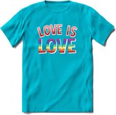 Love Is Love | Pride T-Shirt | Grappig LHBTIQ+ / LGBTQ / Gay / Homo / Lesbi Cadeau Shirt | Dames - Heren - Unisex | Tshirt Kleding Kado | - Blauw - 3XL