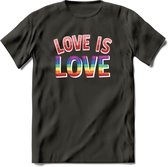 Love Is Love | Pride T-Shirt | Grappig LHBTIQ+ / LGBTQ / Gay / Homo / Lesbi Cadeau Shirt | Dames - Heren - Unisex | Tshirt Kleding Kado | - Donker Grijs - XL