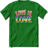 Love Is Love | Pride T-Shirt | Grappig LHBTIQ+ / LGBTQ / Gay / Homo / Lesbi Cadeau Shirt | Dames - Heren - Unisex | Tshirt Kleding Kado | - Donker Groen - 3XL