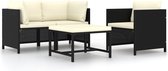 Decoways - 4-delige Loungeset met kussens poly rattan zwart