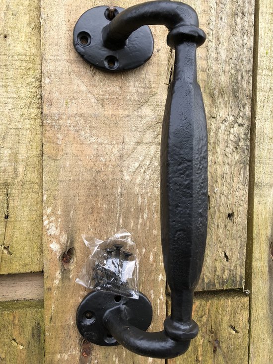 Poignée de porte à base ronde en fer massif - grande - laquée noir
