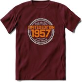 1957 Limited Edition Ring T-Shirt | Zilver - Goud | Grappig Verjaardag en Feest Cadeau Shirt | Dames - Heren - Unisex | Tshirt Kleding Kado | - Burgundy - M