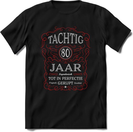 80 Jaar Legendarisch Gerijpt T-Shirt | Rood - Grijs | Grappig Verjaardag en Feest Cadeau Shirt | Dames - Heren - Unisex | Tshirt Kleding Kado | - Zwart - S