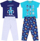 2x Marineblauwe en grijze jongenspyjama met robots / 110 cm