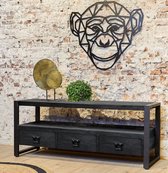 Tv meubel Lucas 150x45x60 cm met 3 laden zwart mangohout en metaal