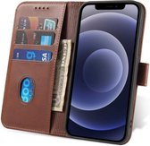 iPhone 12 Pro Hoesje van Leer Donkerbruin - Luxe Lederen iPhone 12 Pro Hoes Flip Case Donkerbruin - Donkerbruin Leren Bookcase Hoes Met Pashouders Voor iPhone 12 Pro - Smartphonica