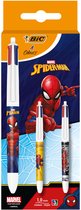 BIC 4 Kleuren Spiderman Balpennen- Medium Punt (1.0 mm) met 4 kleuren Inkt - 3 Stuks
