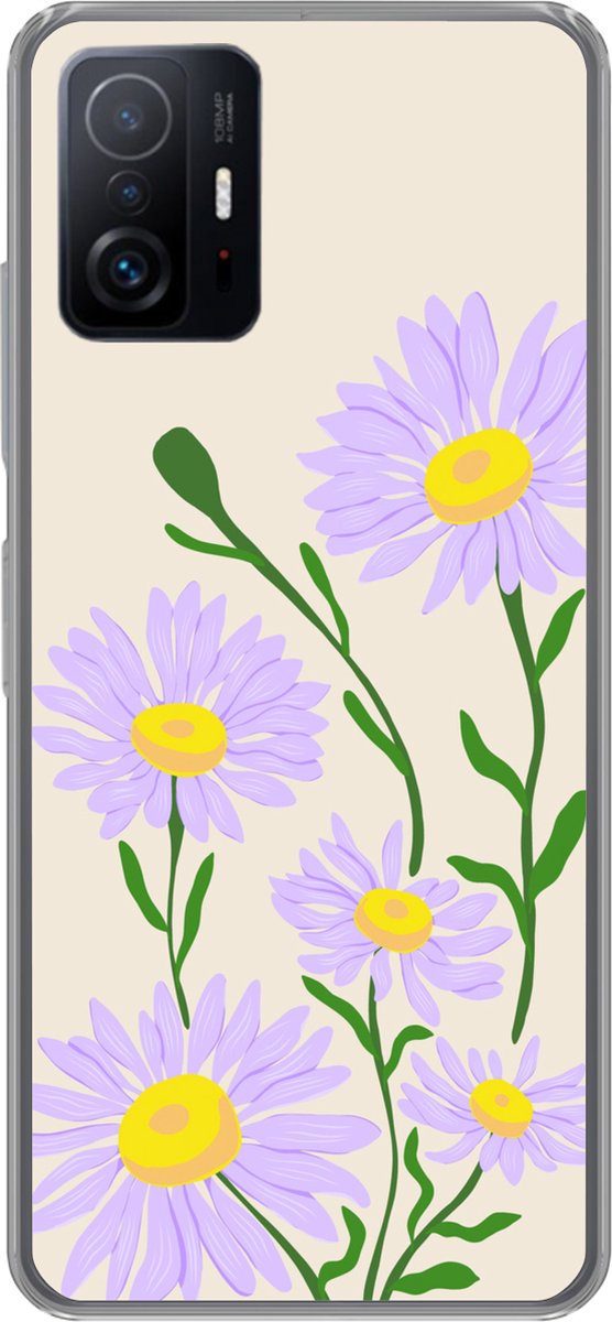Telefoonhoesje Geschikt voor Xiaomi 11T Pro hoesje - Bloem - Paars - Minimalisme - Siliconen Telefoonhoesje Telefoonhoesje - Verjaardag cadeau tiener