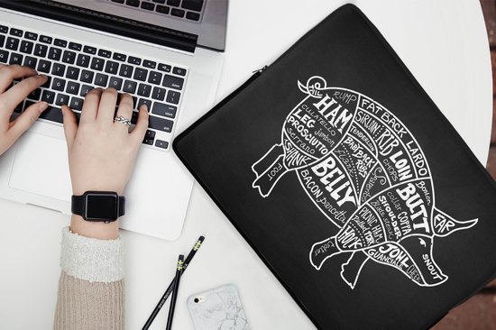 Housse ordinateur portable 15,6 pouces - Cochon - Cuisine - Viande - Housse ordinateur portable - Dimensions intérieures 39,5x29,5 cm - Dos noir - Cadeau pour femme