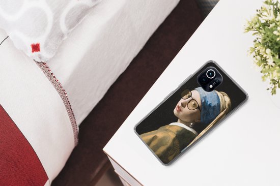 Telefoonhoesje Geschikt voor Xiaomi Mi 11 hoesje - Meisje met de parel - Vermeer - Bril - Siliconen Telefoonhoesje Telefoonhoesje