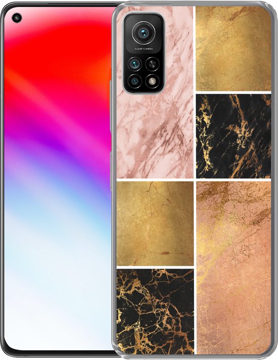 Telefoonhoesje Geschikt voor Xiaomi Mi 10T 5G hoesje - Marmer print - Rosé - Goud - Siliconen Telefoonhoesje Telefoonhoesje