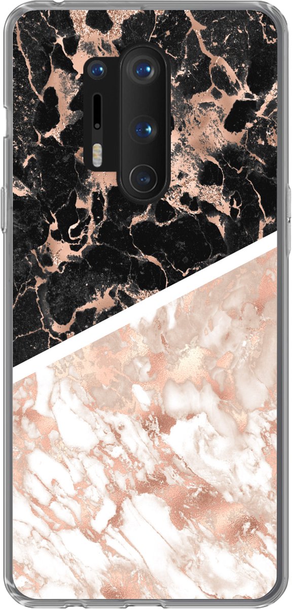 Telefoonhoesje Geschikt voor OnePlus 8 Pro hoesje - Marmer print - Roze - Wit - Zwart - Siliconen Telefoonhoesje Telefoonhoesje
