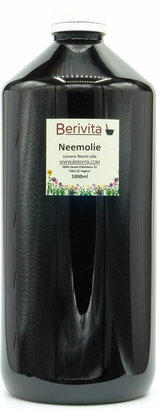 Neemolie 1 Liter - Pure, Koudgeperste en Onbewerkte Neem olie van Azadirachta indica zaden voor mens, dier en planten - PET Fles - Berivita
