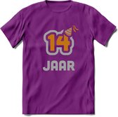 14 Jaar Feest T-Shirt | Goud - Zilver | Grappig Verjaardag Cadeau Shirt | Dames - Heren - Unisex | Tshirt Kleding Kado | - Paars - XL