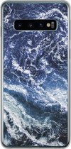 Geschikt voor Samsung Galaxy S10 hoesje - Natuursteen - Blauw - Wit - Siliconen Telefoonhoesje