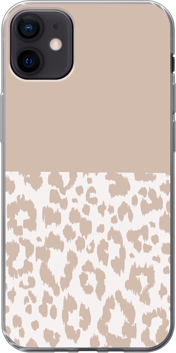 Telefoonhoesje Geschikt voor iPhone 12 mini hoesje - Panterprint - Roze - Dieren - Siliconen Telefoonhoesje Telefoonhoesje
