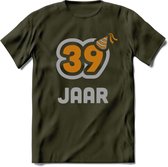 39 Jaar Feest T-Shirt | Goud - Zilver | Grappig Verjaardag Cadeau Shirt | Dames - Heren - Unisex | Tshirt Kleding Kado | - Leger Groen - M