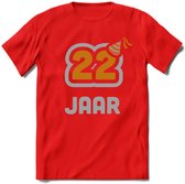 22 Jaar Feest T-Shirt | Goud - Zilver | Grappig Verjaardag Cadeau Shirt | Dames - Heren - Unisex | Tshirt Kleding Kado | - Rood - XL