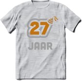 27 Jaar Feest T-Shirt | Goud - Zilver | Grappig Verjaardag Cadeau Shirt | Dames - Heren - Unisex | Tshirt Kleding Kado | - Licht Grijs - Gemaleerd - S