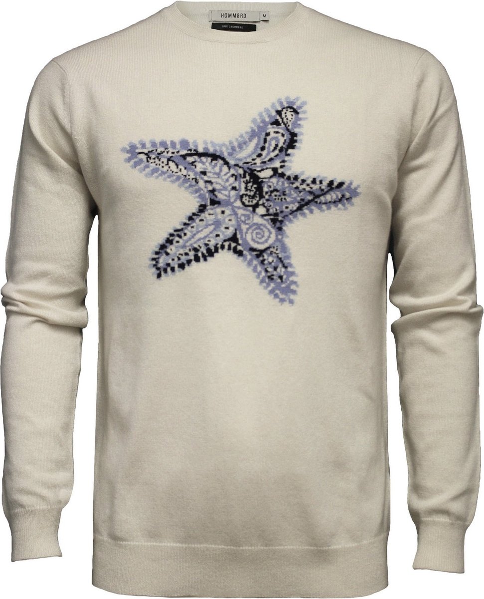 Hommard Silk Cashmere Intarsia Starfish Crew Neck Sweater, Large, White, Wit, Trui, Unisex, Zeester, Kasjmier, Ronde nek, Pullover, Zijde