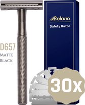 Bolano® Safety Razor Mat Zwart + 30 Double Edge Scheermesjes - Klassiek Scheermes voor Mannen en Vrouwen - D657