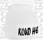 KOUD HE muts - Wit - Beanie - One Size - Uniseks - Grappige teksten - Original Kwoots - Wintersport - Aprés ski muts