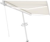 Decoways - Luifel handmatig uittrekbaar met LED 450x350 cm crèmekleurig