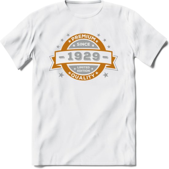Premium Since 1929 T-Shirt | Zilver - Goud | Grappig Verjaardag en Feest Cadeau Shirt | Dames - Heren - Unisex | Tshirt Kleding Kado | - Wit - M