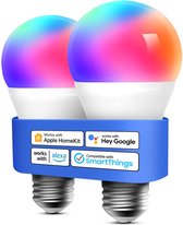 meross Intelligente LED-lampen, dimbaar, meerkleurig, E27, 9 W, Smart Light RGBCW, compatibel met Homekit, SmartThings, Amazon Alexa, Google Home, IFTTT, 2 stuks