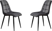 Furnibella Set van 2 fluwelen eetkamerstoelen donkergrijs keuken toonbank stoelen met zachte gewatteerde zitting metalen benen loungestoelen voor thuiskantoor
