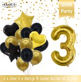 Cijfer Ballon 3 Jaar Black & Gold Boeket * Hoera 3 Jaar Verjaardag Decoratie Set van 15 Ballonnen * 80 cm Verjaardag Nummer Ballon * Snoes * Verjaardag Versiering * Kinderfeestje*